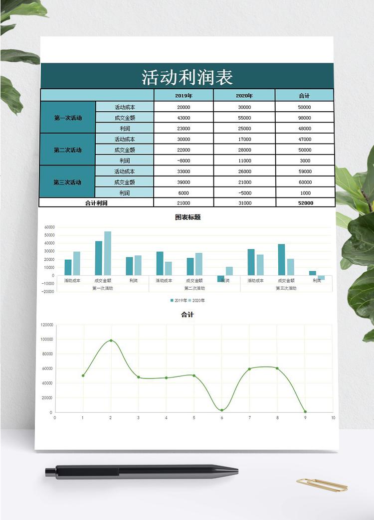 蓝色活动利润表Excel模板