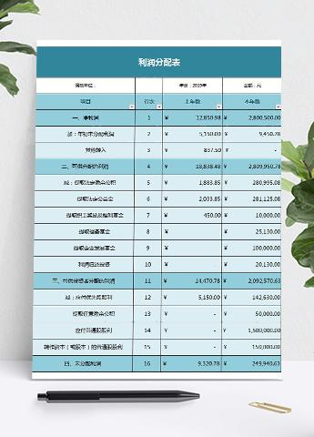 蓝色企业实用利润分配表