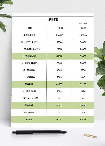 绿色简洁项目利润表Excel模板