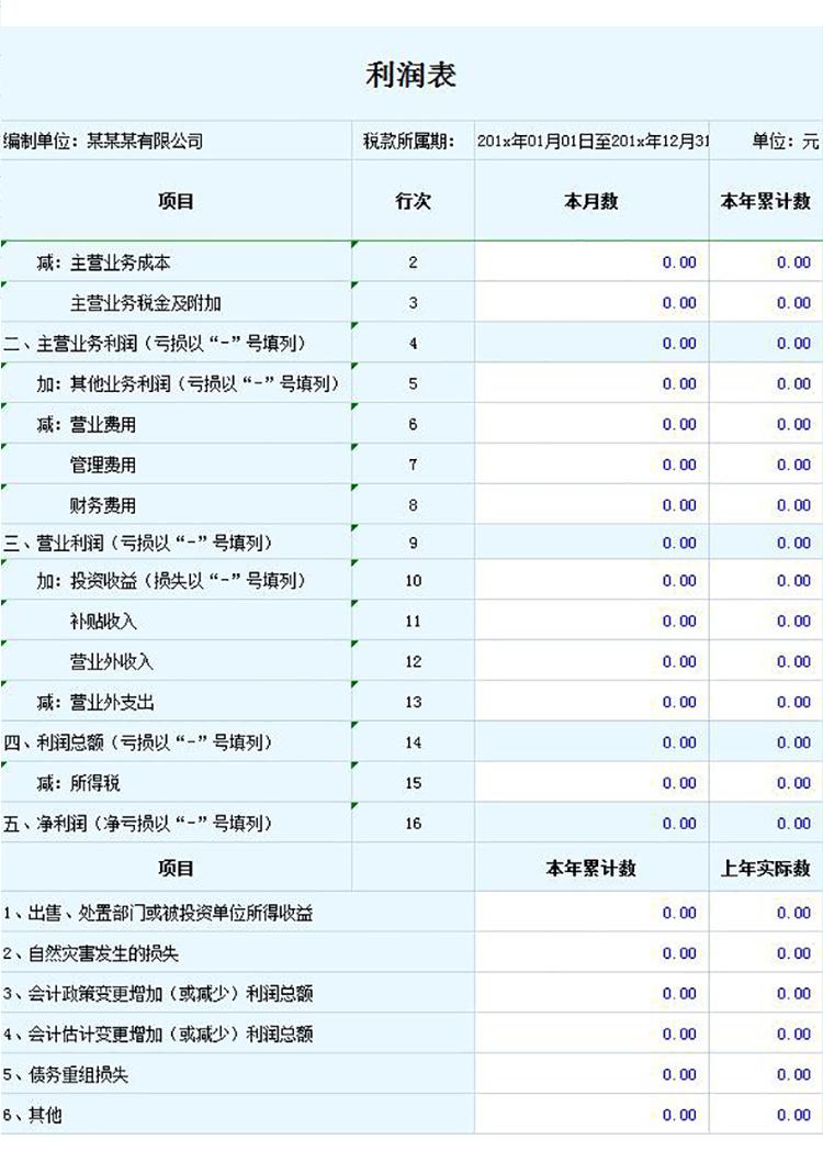 浅蓝色企业利润常用表-1