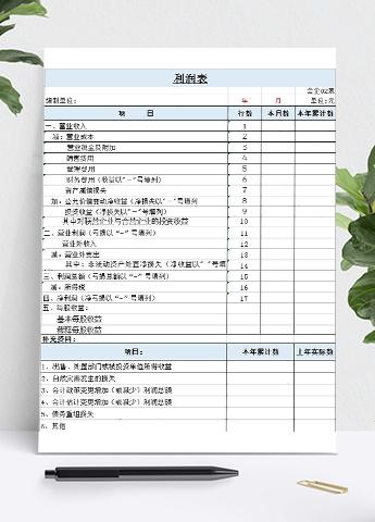 浅蓝色企业利润明细表Excel模板