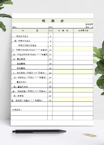 浅绿色一般企业利润表