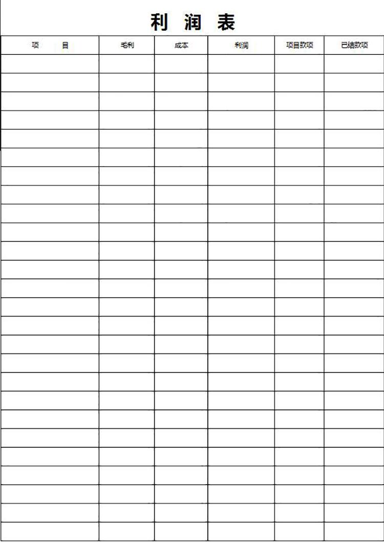 项目空白利润表Excel模板-1