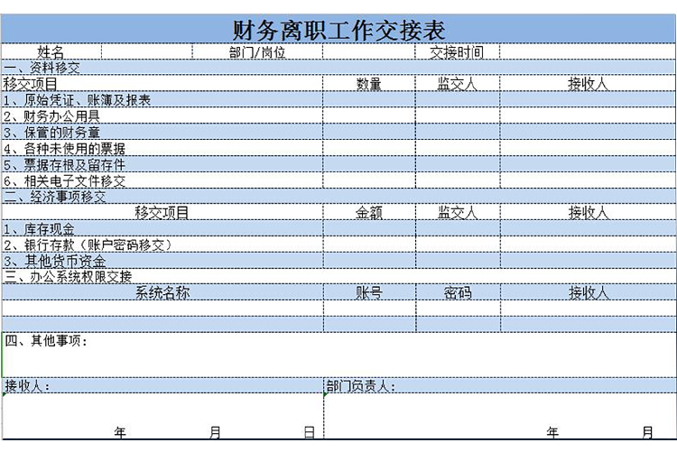财务离职工作交接表-1