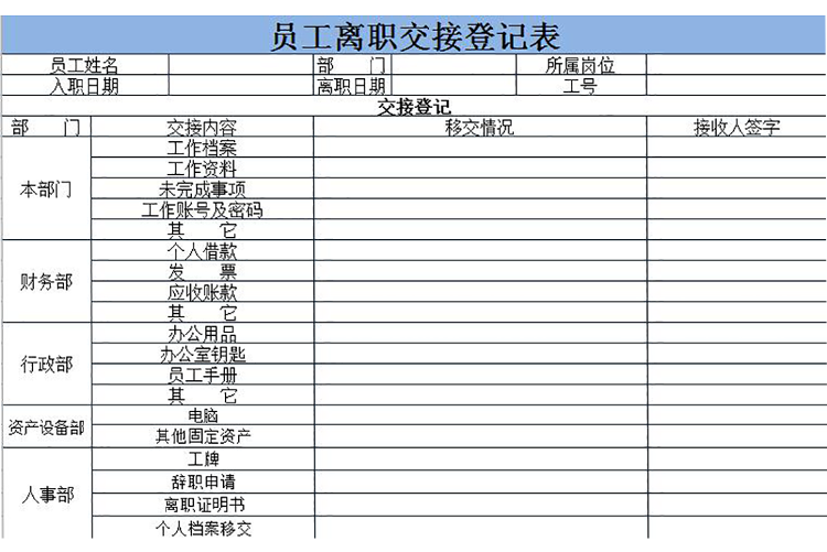 员工离职交接登记表-1