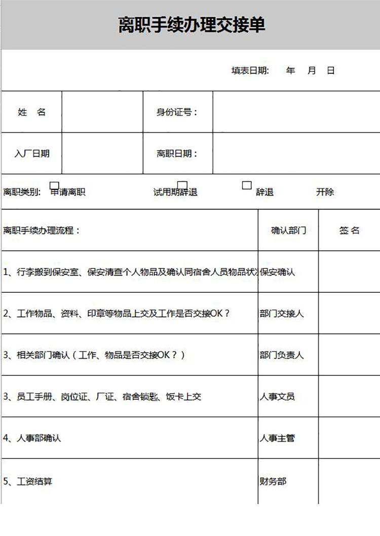 常用离职手续办理交接单-1