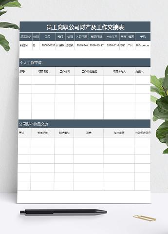 员工离职公司财产及工作交接表