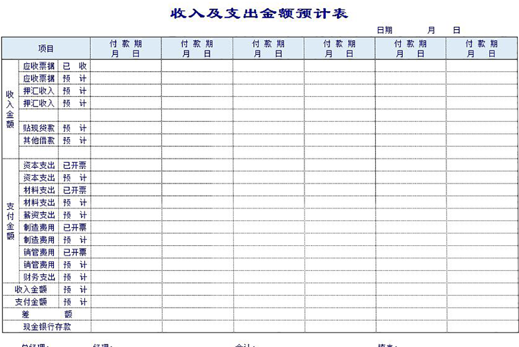 淡蓝色收入及支出金额预计表-1