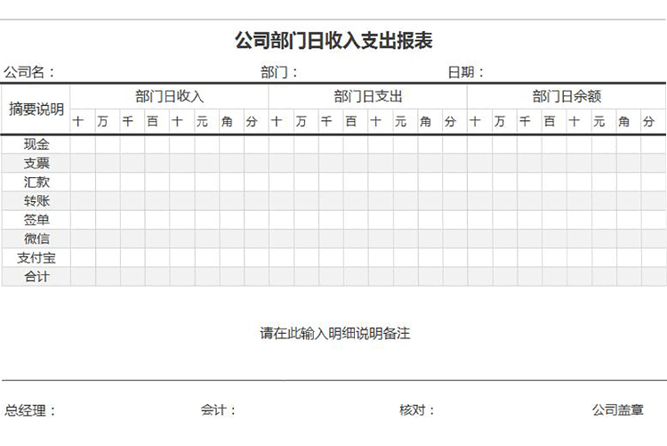 公司部门日收入支出报表-1