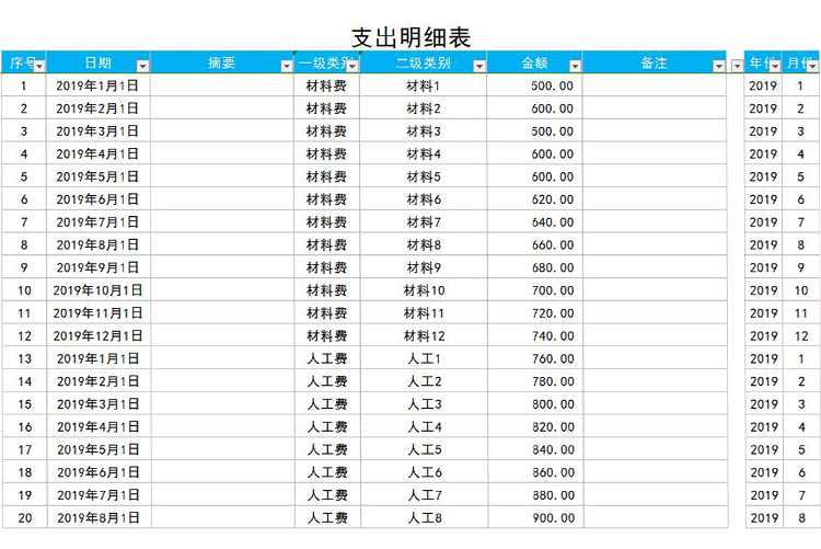 蓝色风年度支出汇总表-1