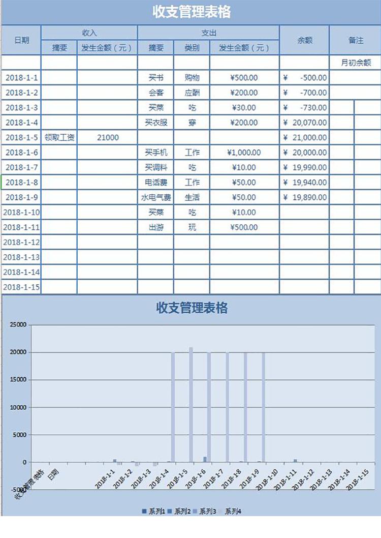 蓝色收支明细管理表-1