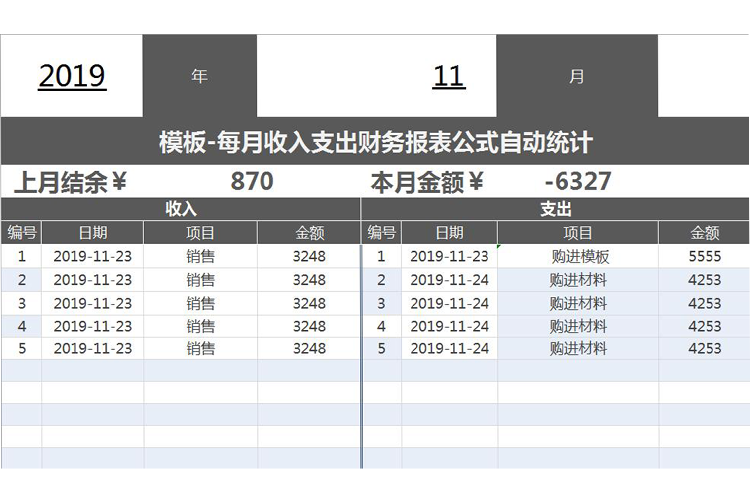 每月收入支出财务报表公式自动统计-1