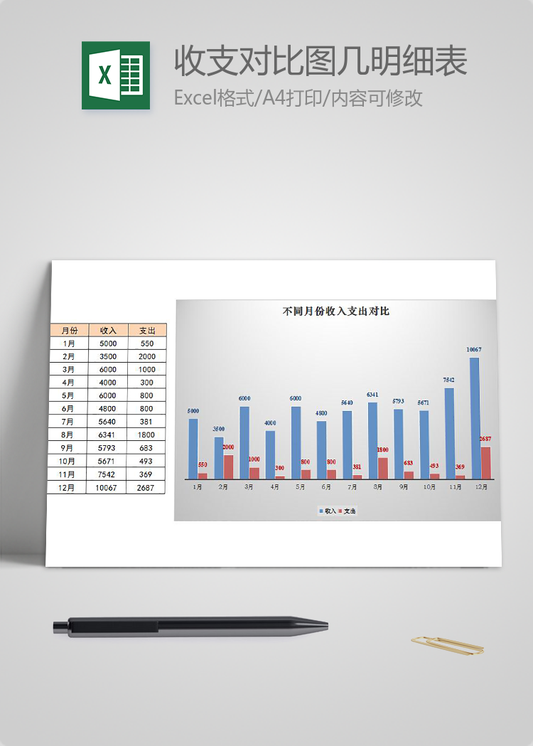 年度收支对比图及明细表