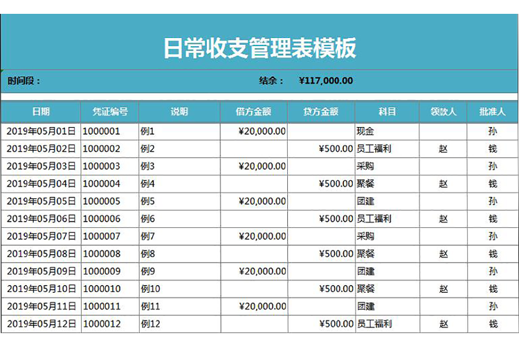 蓝色风格日常收支管理表模板-1