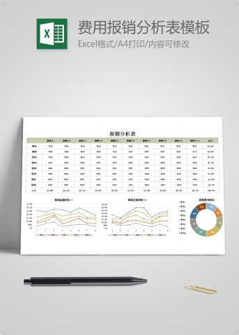 浅色费用报销分析表Excel模板