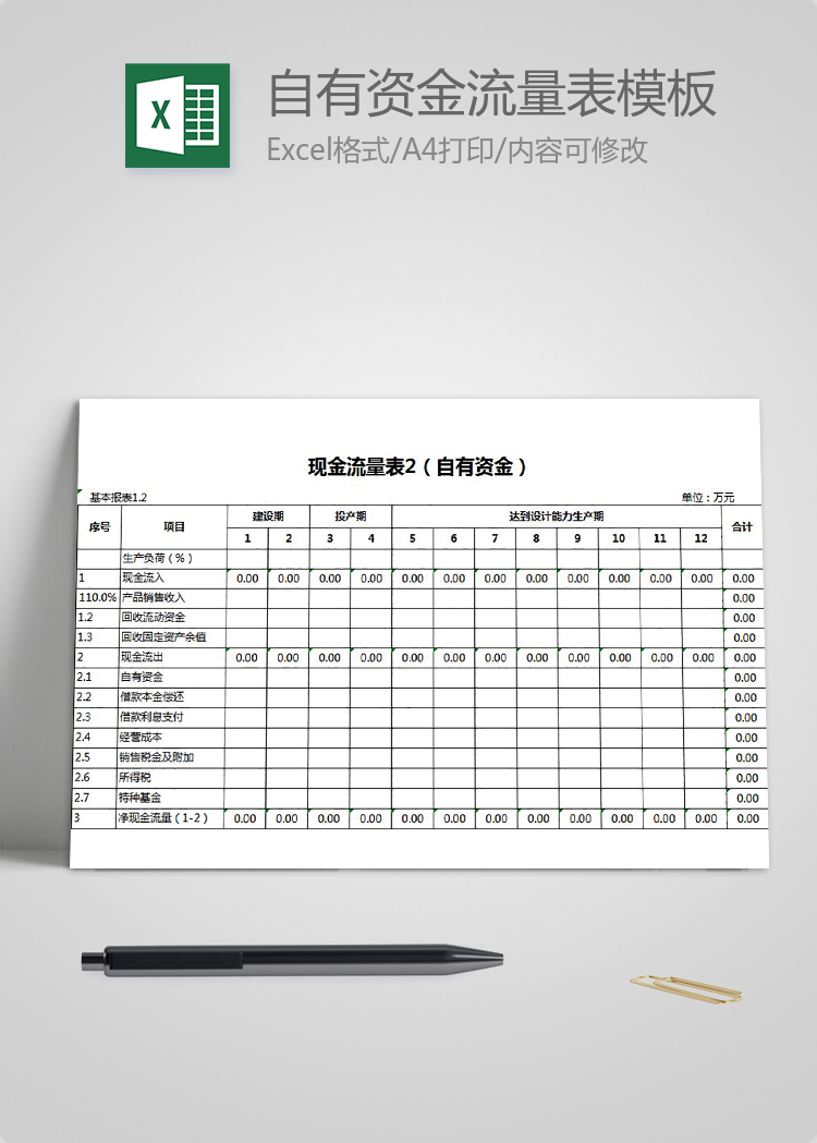 简约自有资金流量表模板