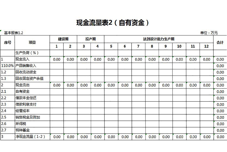 简约自有资金流量表模板-1