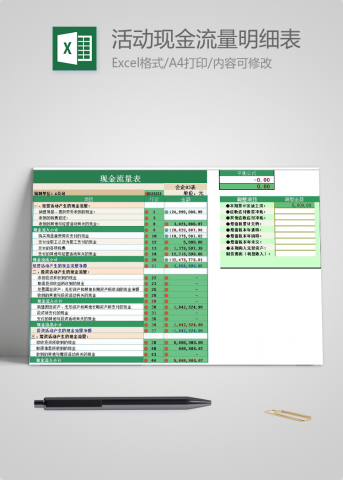 绿色项目活动现金流量明细表模板