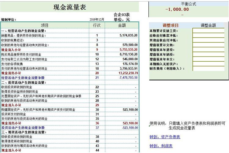 浅绿简约现金流量明细表模板-1