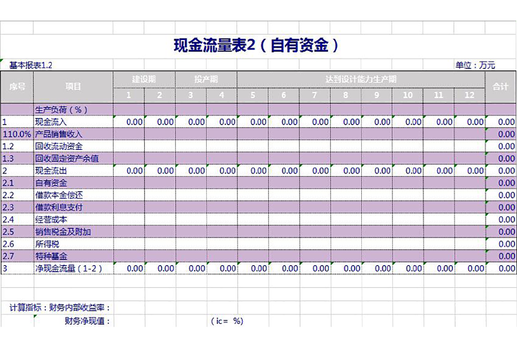 紫色自有资金流量表Excel模板-1