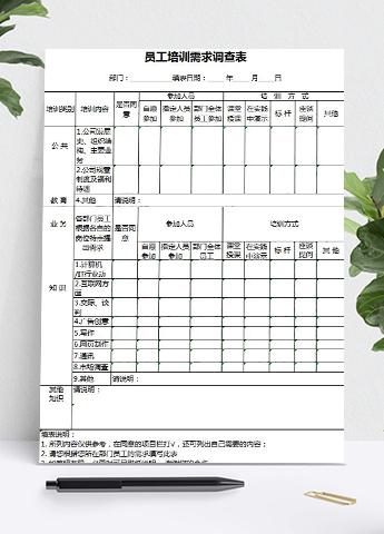 员工培训需求调查表Excel模板