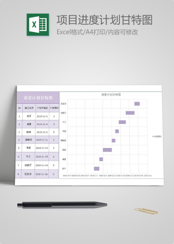 简约紫色风项目进度计划甘特图模板