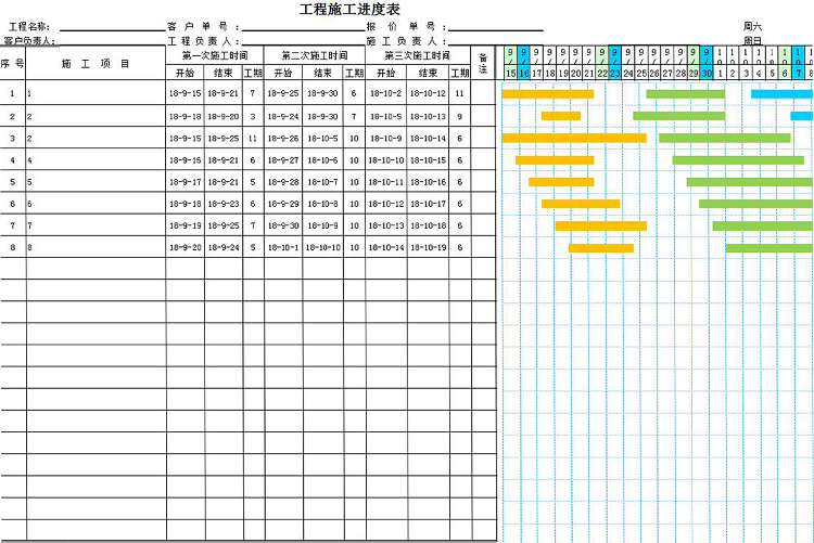 蓝绿橙系工程进度表甘特图模板-1