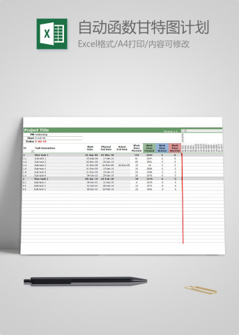 自动函数甘特图计划表