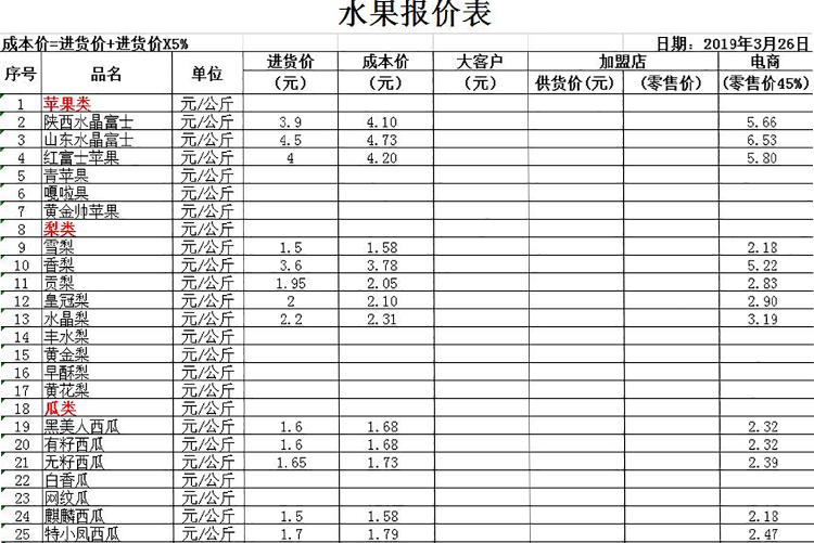 水果报价单模板-1