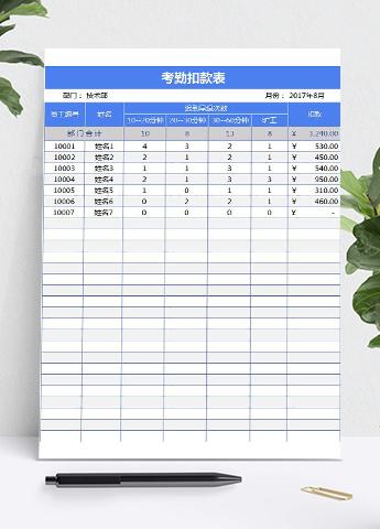 考勤扣款表模板