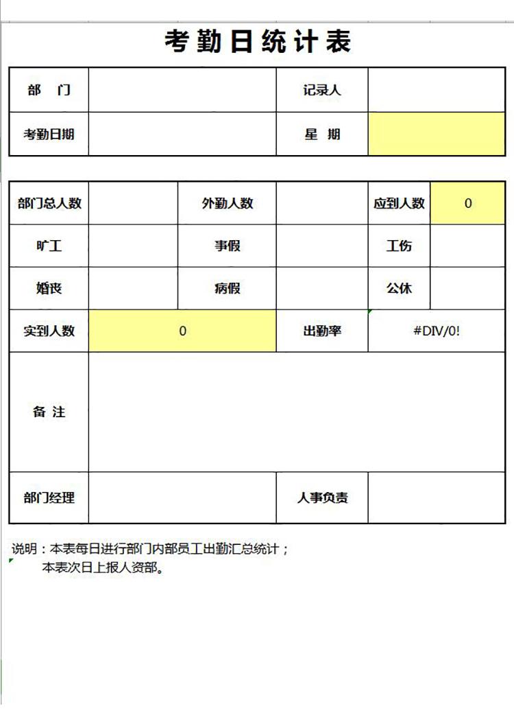 考勤日统计表模板-1