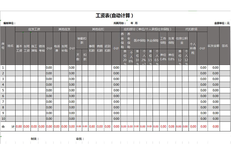 通用企业员工工资表模板-1