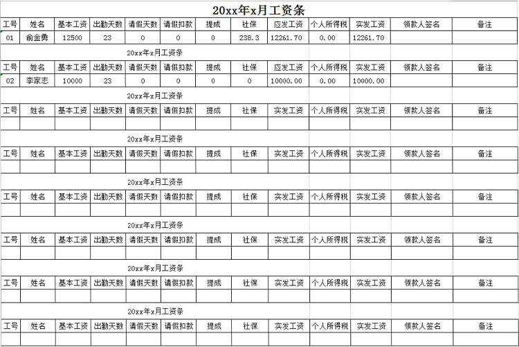 员工工资条模板样本-1