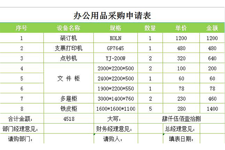 办公用品采购单表格申请表-1