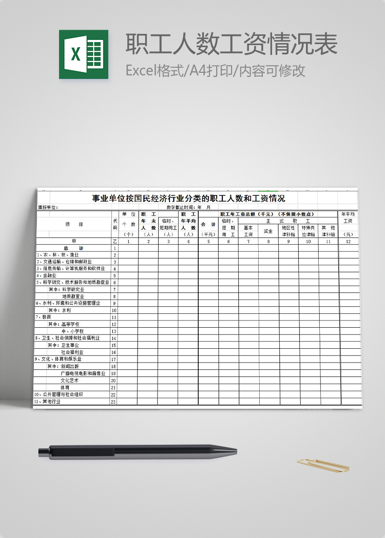 国民经济行业分类职工人数和工资情况