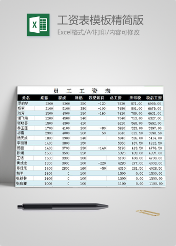 企业员工工资表模板精简版