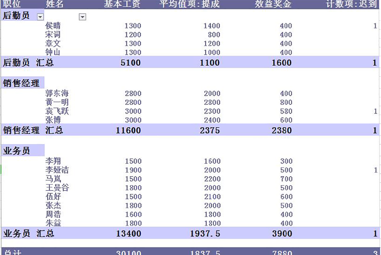 企业员工工资透视表模板-1