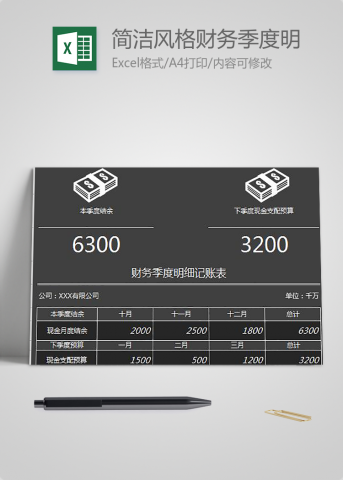 简洁风格财务季度明细记账表模板