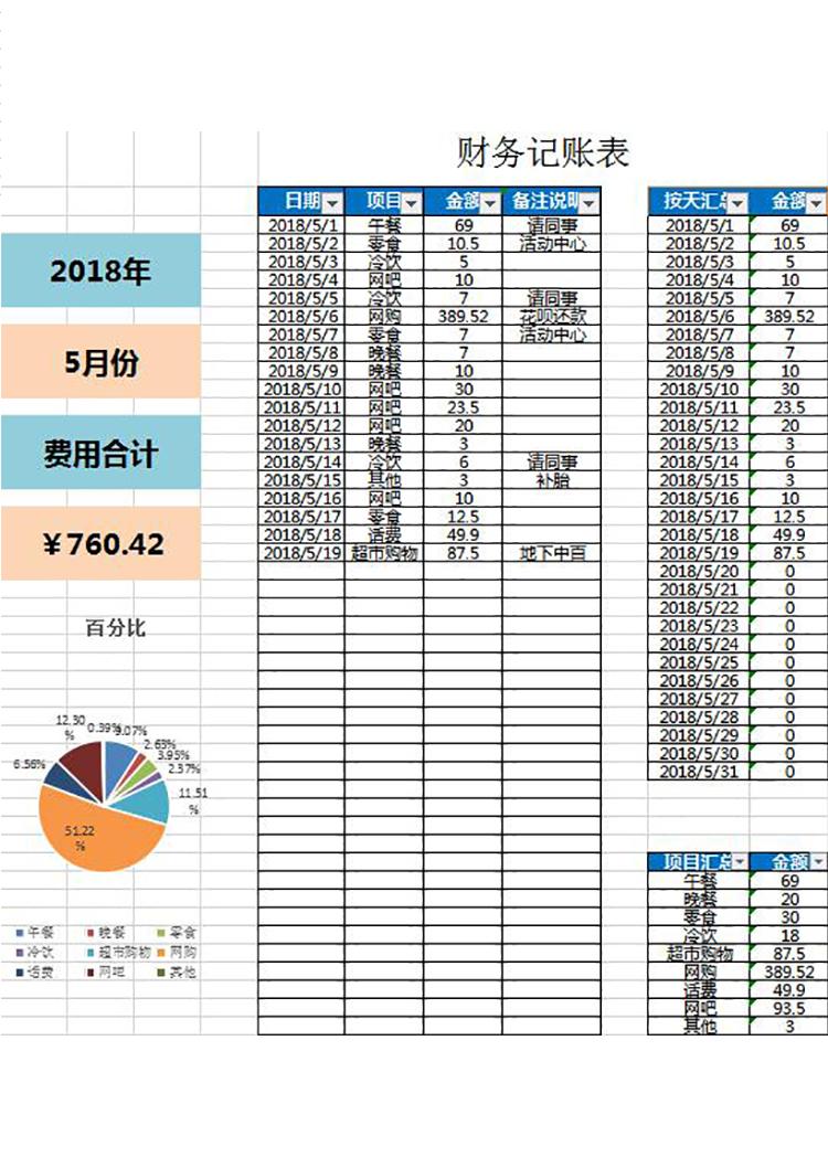 浅色系简约风财务记账表-1