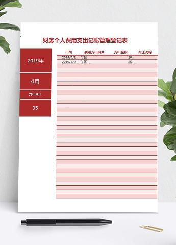 枣红色简约风财务个人费用记账管理excel模板
