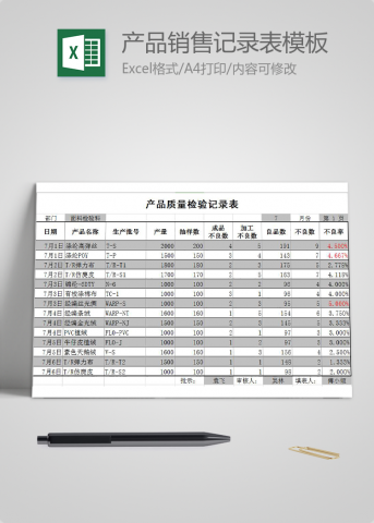 产品销售记录表Excel模板