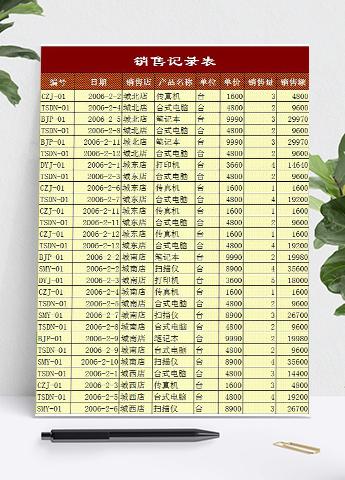 黄色风格月销售记录表Excel模板