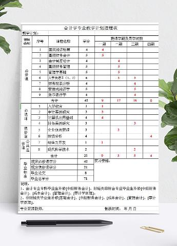 会计学专业教学计划进程表