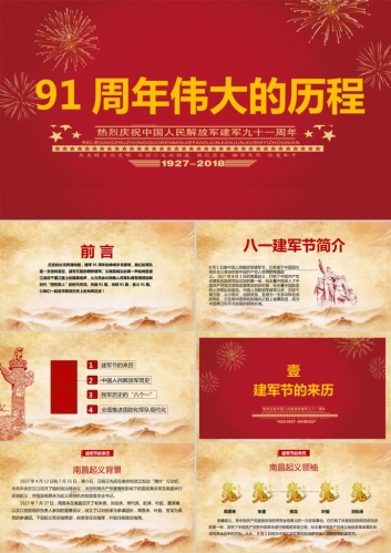 荣耀八一建军节建军91周年PPT模板.