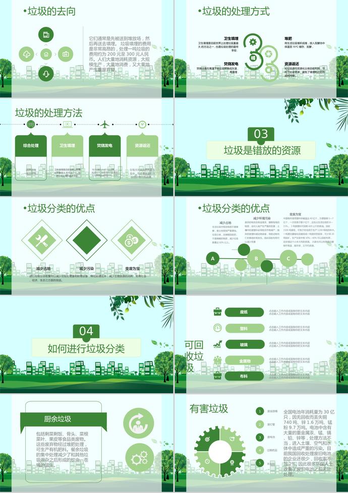 绿色精美风格环保垃圾分类宣传PPT模板-1