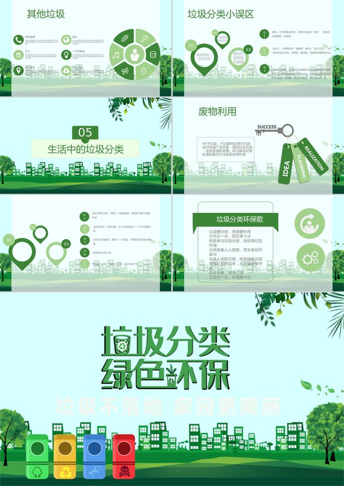 绿色精美风格环保垃圾分类宣传PPT模板-2