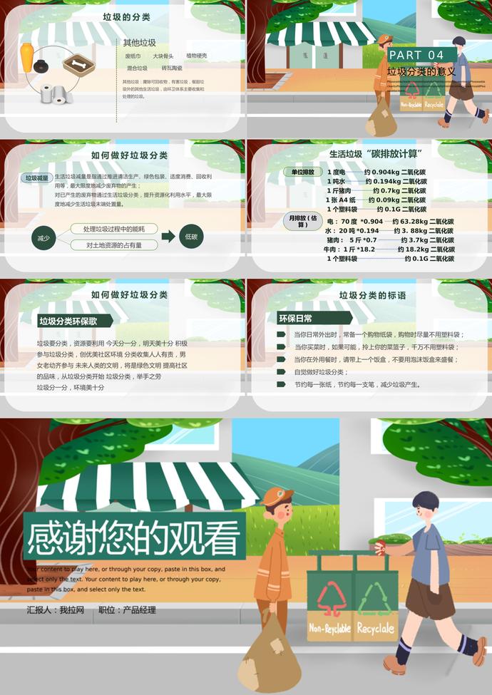 绿色卡通风格垃圾分类PPT模板-2