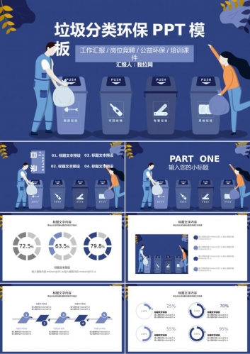 紫兰简洁大气风格垃圾分类环保课件PPT模板