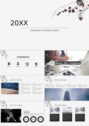 简洁枯萎枝叶背景的欧美PPT模板