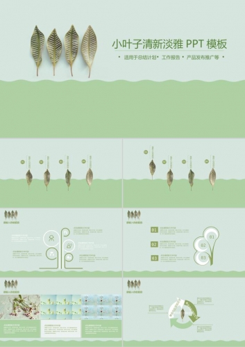 绿色淡雅植物叶子PPT模板